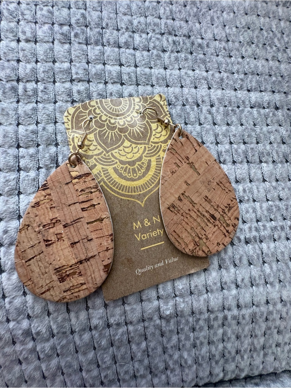 Cork Teardrop Drop Earrings - Brown